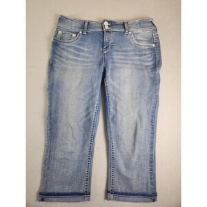 Wallflower Blue Capri Jeans Sz. 13 5Jeweled Pockets Rolled Cuffs Low Rise C3-2